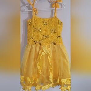 SUNNY FASHION Girls Dress size 7/8 bright Yellow sequins and silk dress up